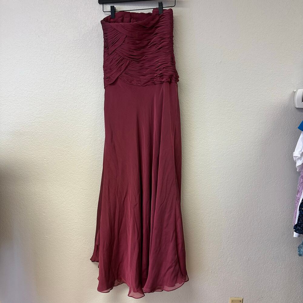 Carmen Marc Valvo Strapless Party Formal Wedding Maxi Dress Burgundy Size 6 - Picture 9 of 12